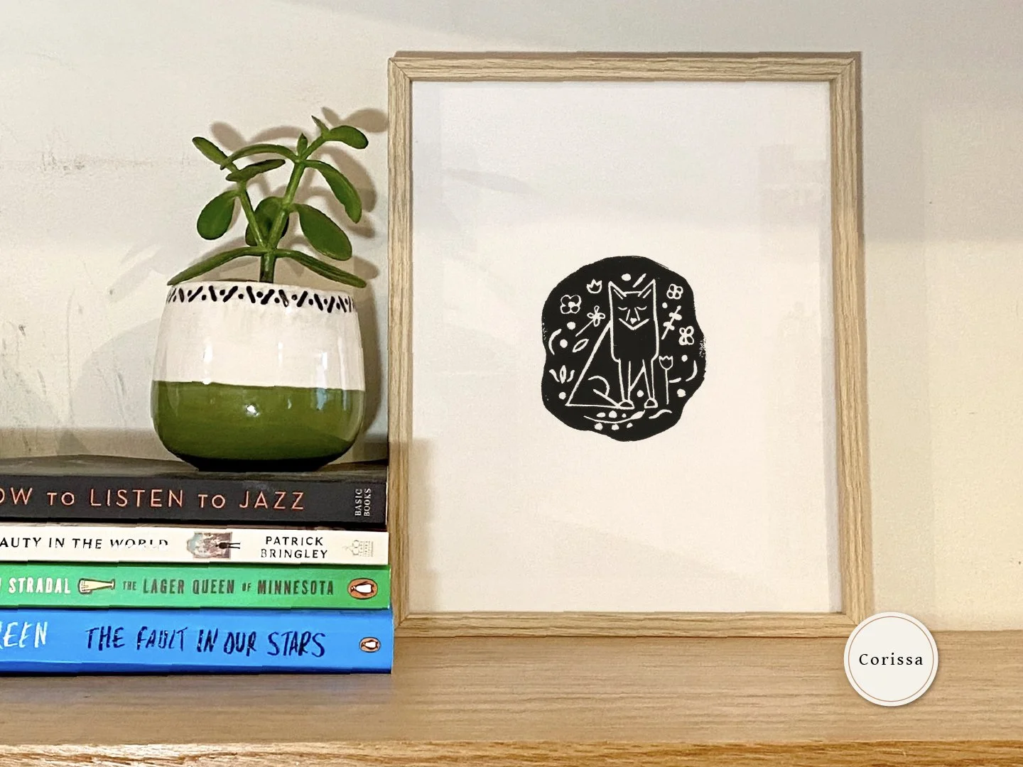 Black Fox Printable Block Print Nature Wall Art 8x10