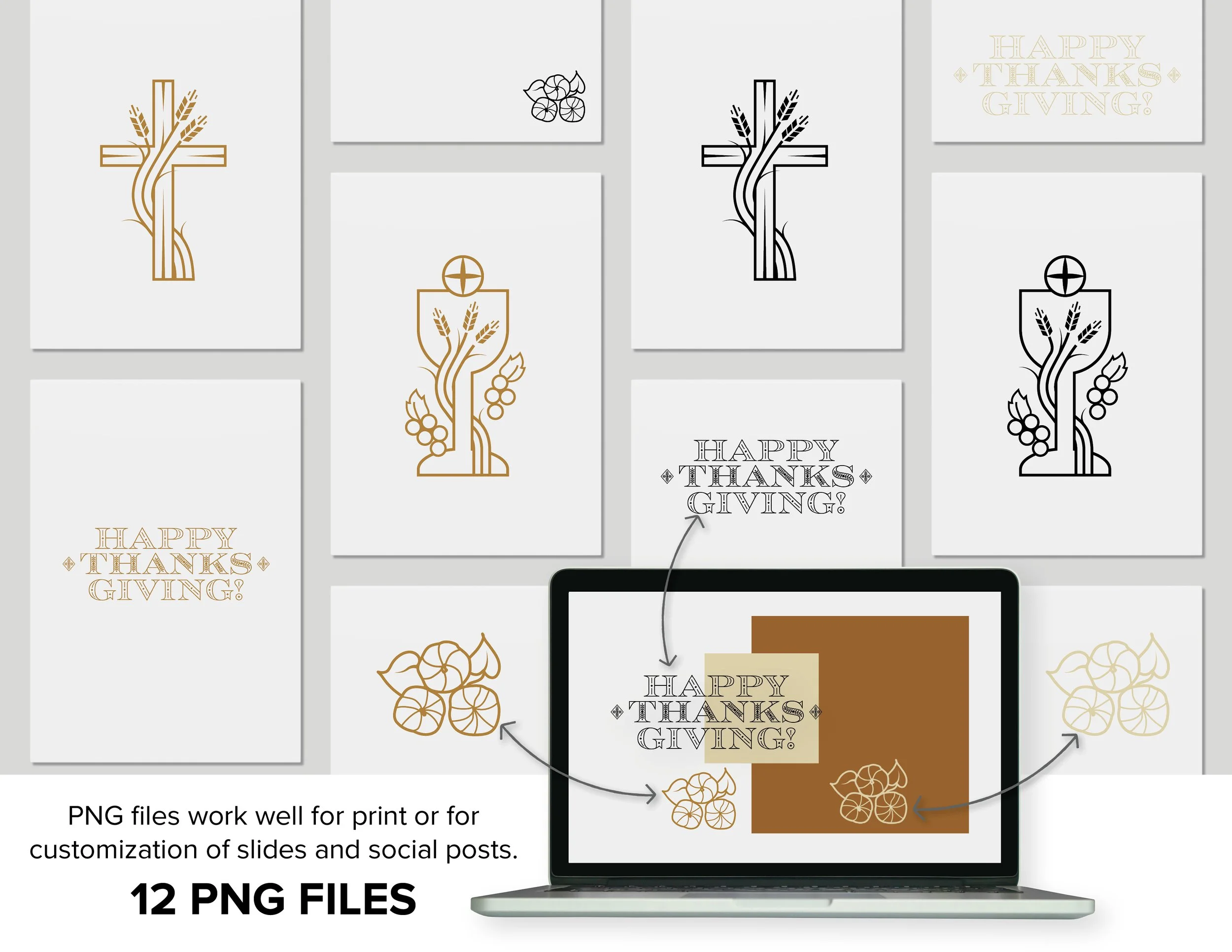 Thanksgiving Church Art for Print or Screen in Fall Pumpkin Spice Colors with Traditional Vibe