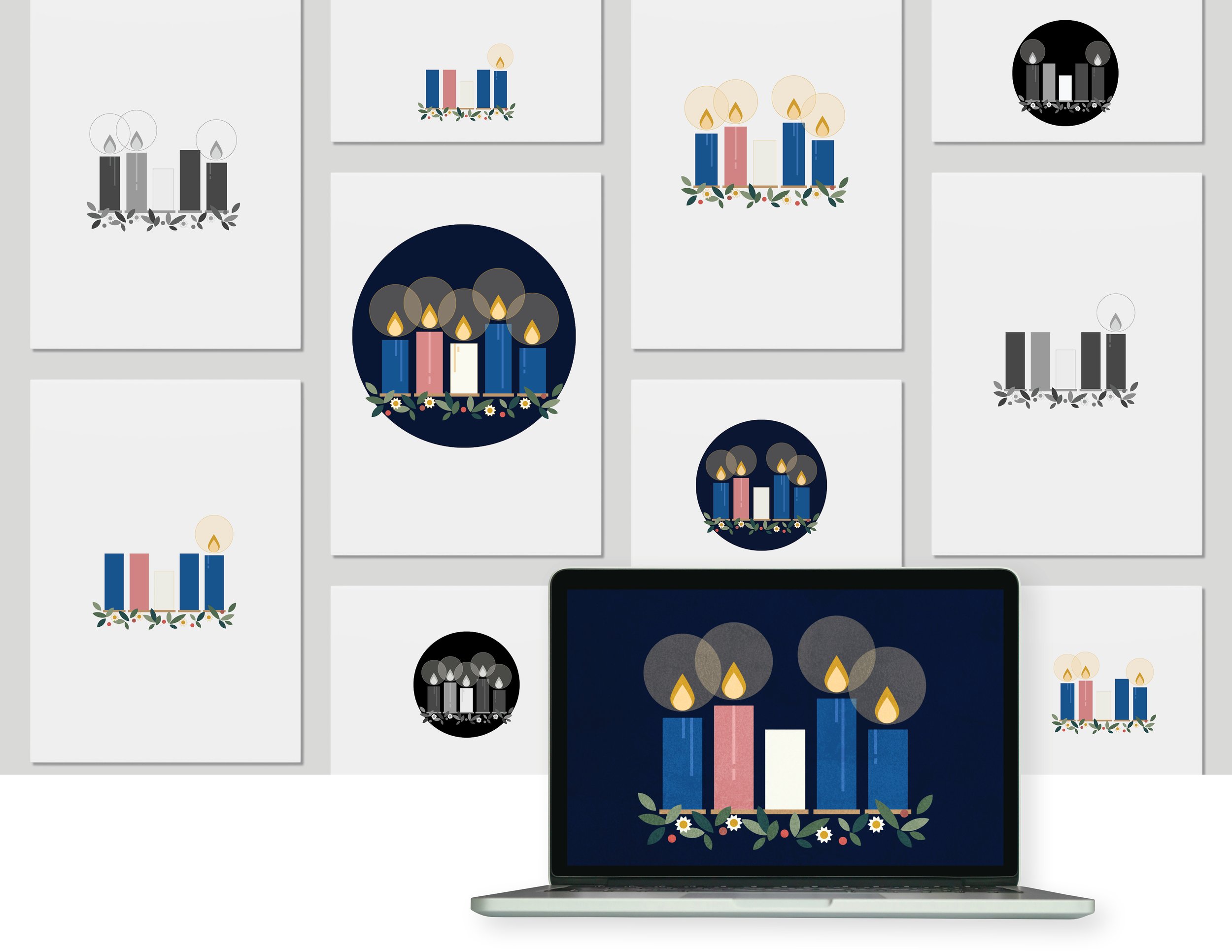 Advent Candles Worship Art in blue and pink for print and screen