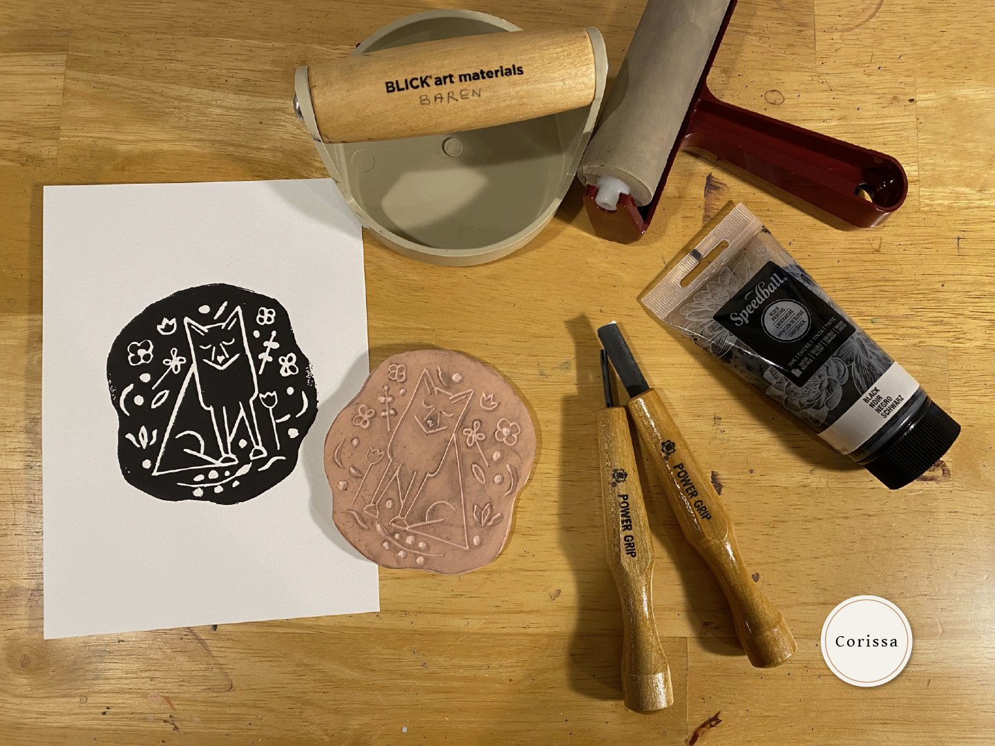 Black fox block print printable nature wall art 8x10