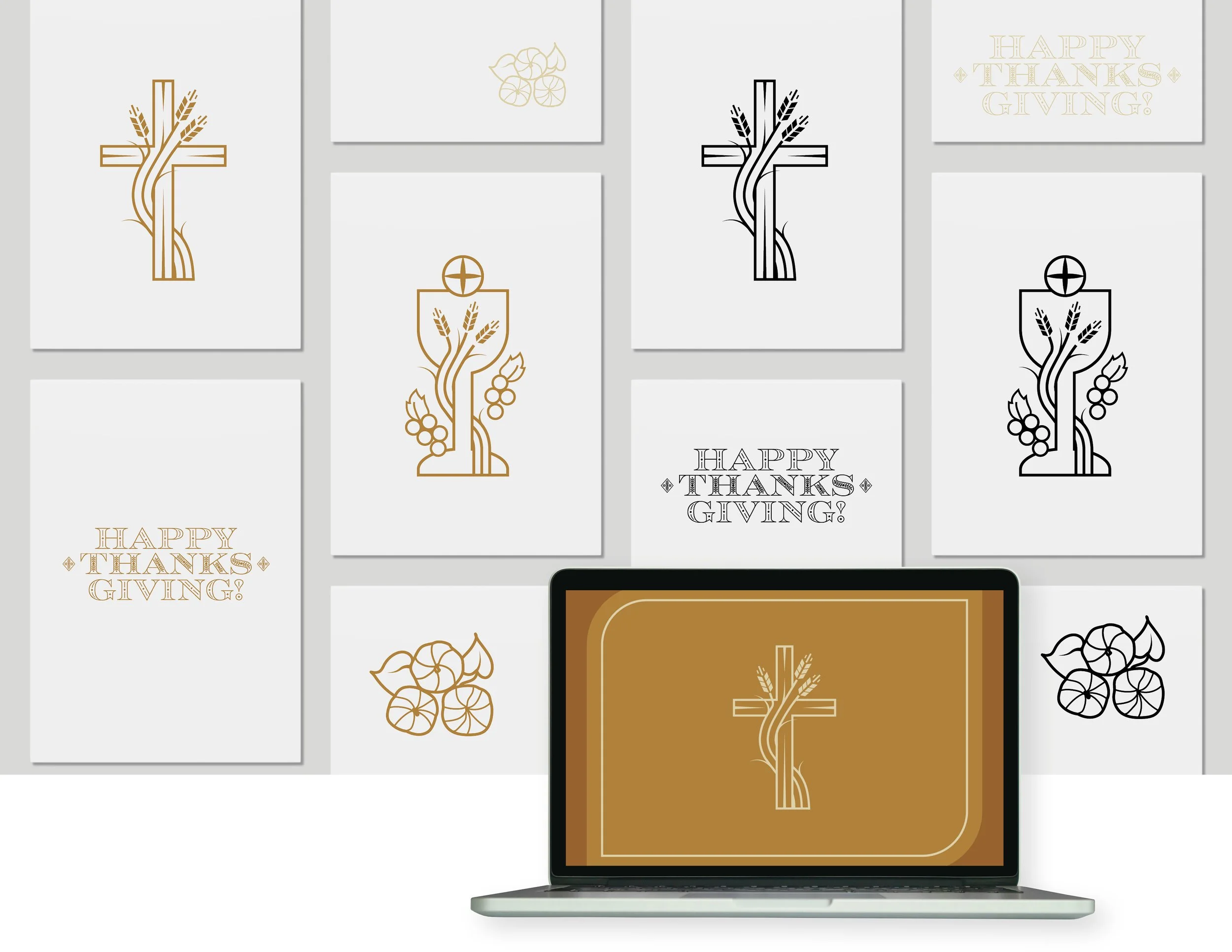 Thanksgiving Church Art for Print or Screen in Fall Pumpkin Spice Colors with Traditional Vibe