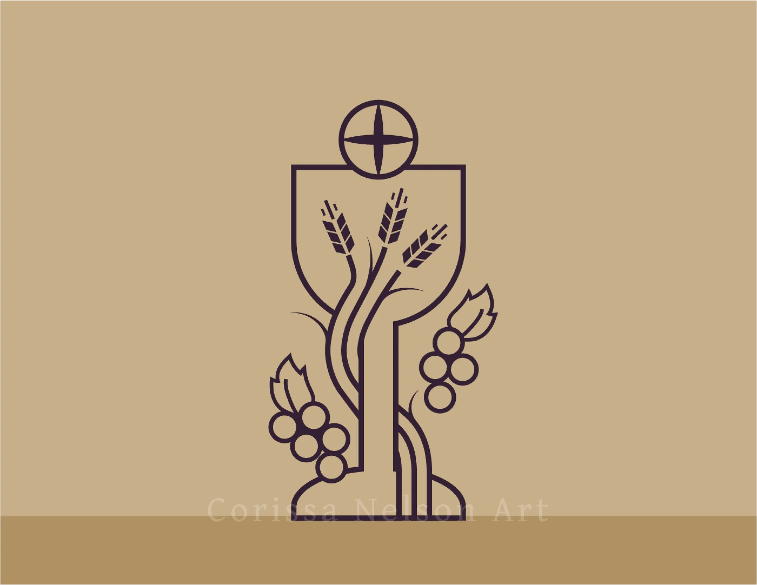 Communion Grapes and Grain Art for Print and Screen with a traditional church style