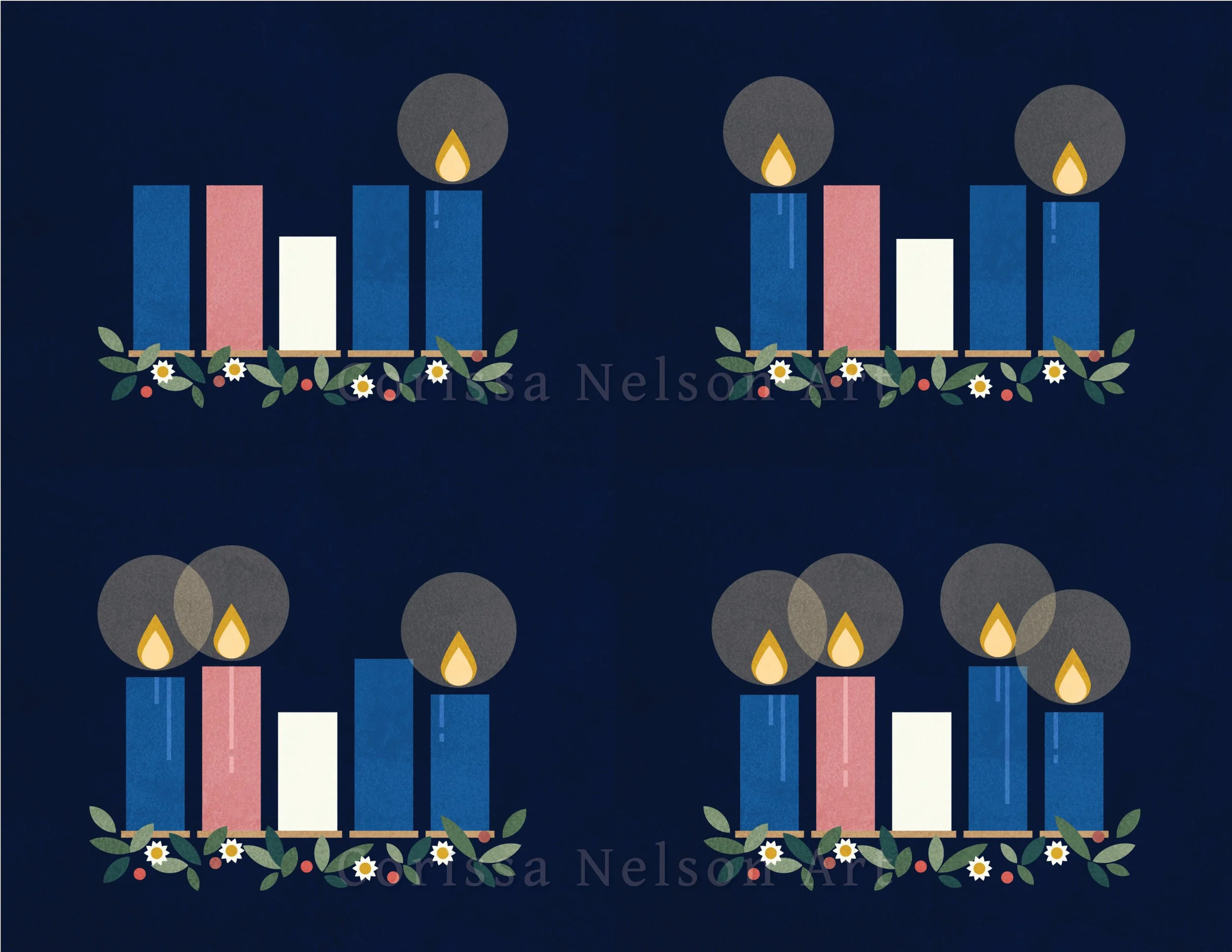 Advent Candles Worship Art in blue and pink for print and screen