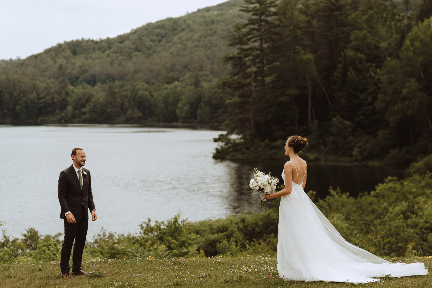 Scenic First Look Wedding Photography in New Hampshire