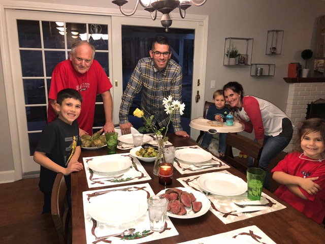 Happy reunion marked by a yummy steak dinner and artichokes. 