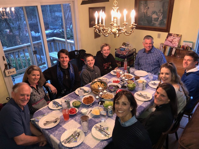 Around our dinner table we fellowship with the Bachman and Smith families the night before the conference. Both families flew in from the west for the conference.