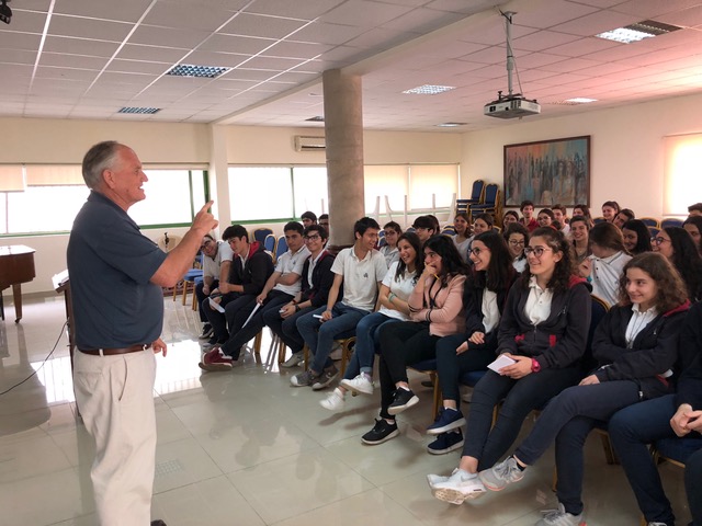 Paul is speaking to all of juniors and seniors of all four Evangelical Armenian Schools in Beirut who came together at Central HS.