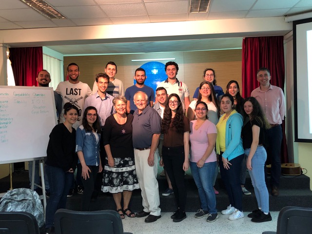 At Haigazian University with some of the students who attended chapel. The Chaplain Wilbert is in the upper right hand corner.