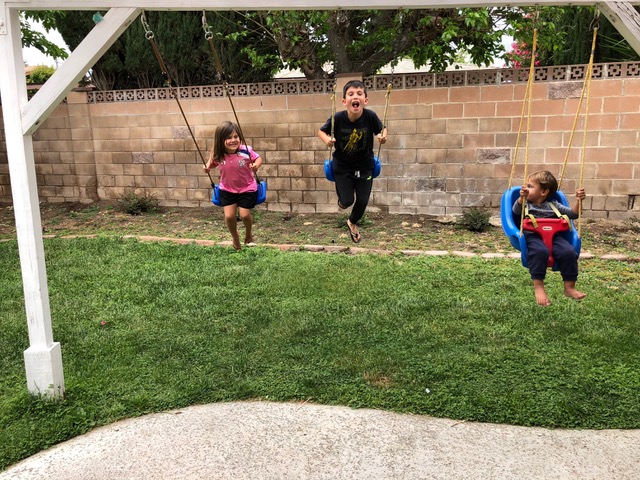 Papa hung a third swing in the backyard so all three can swing together!