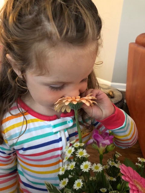 But receiving flowers from her Great Auntie Laura perked her right up.