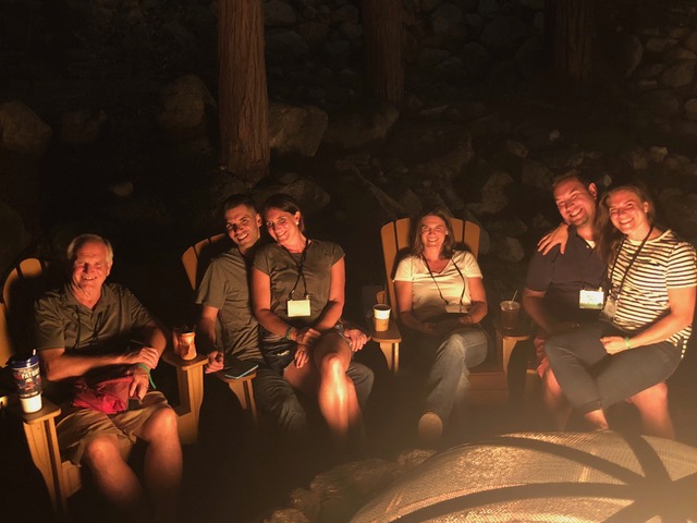 Childless, around the private campfire pit . . . a very sweet feature of Forest Home's family camp.