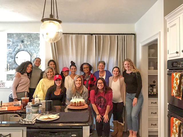 The surprise birthday celebration by the Patriots women.