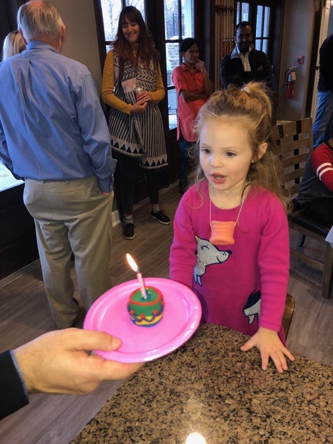 Her “Peppa Pig” party featured a play-dough activity center, hence the play dough mini-cake crafted by one of the guests.