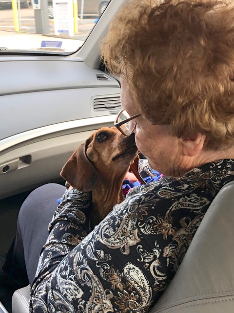 Saylor gives her sweet Mama a few kisses on the way to the vet.