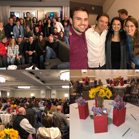 Opening night . . . a team meeting before launch for clearing signals and prayer, and a ballroom full of expectant couples.