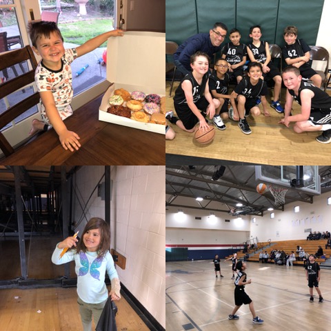 Basketball fun . . . but first, donuts for fuel! Ana discovered a few treasures under the bleachers when the game didn’t hold her attention.