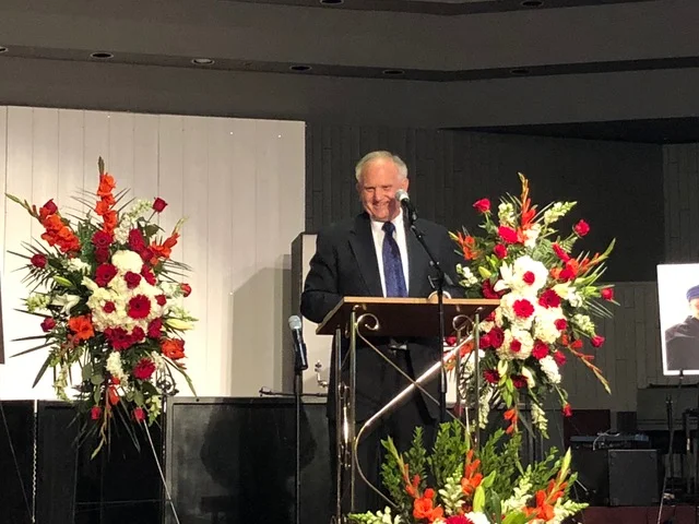 Paul eulogizing Dr. George Giacumakis on April 26 in Yorba Linda, CA.