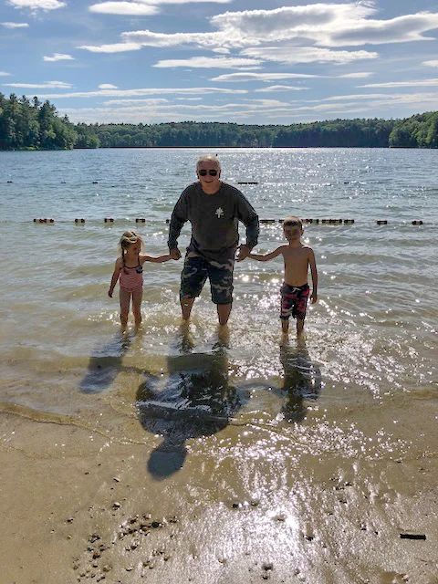 This Papa never disappoints . . . while Julie and I hiked around Walden Pond, he went IN Walden Pond with the littles.