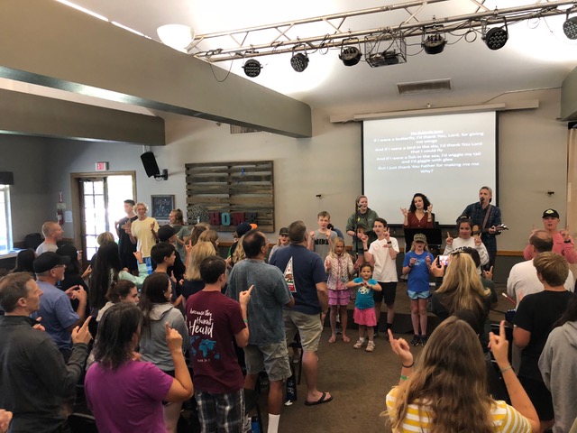 And we’re off and running with “The Butterfly Song.” All ages joined in proclaiming the simple but life-changing truth of this song.