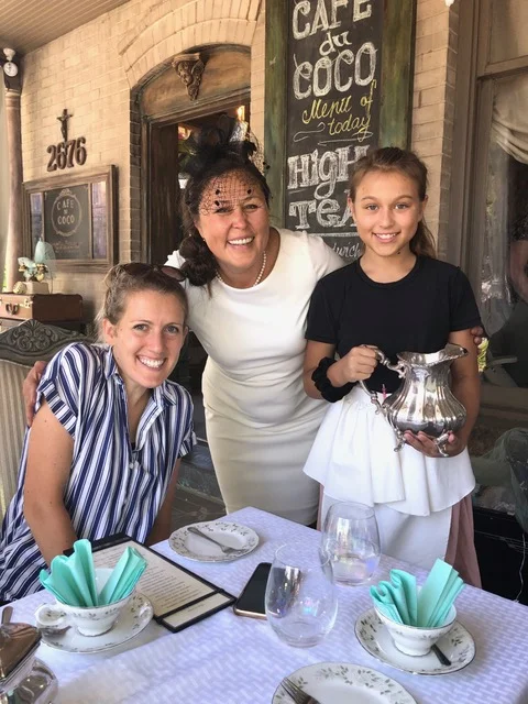 High tea at Cafe du Coco, with Natasha and Annelieke serving Kaylee and Paul and me. Very lovely!