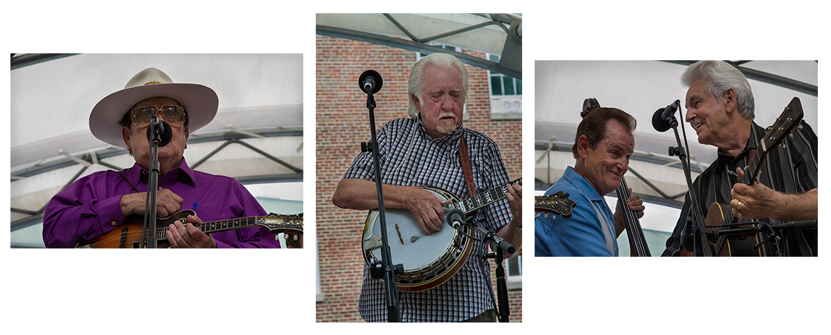 Bluegrass Legends Bobby Osborne (left), J.D. Crowe (middle), and Jerry and Del McCoury (right).