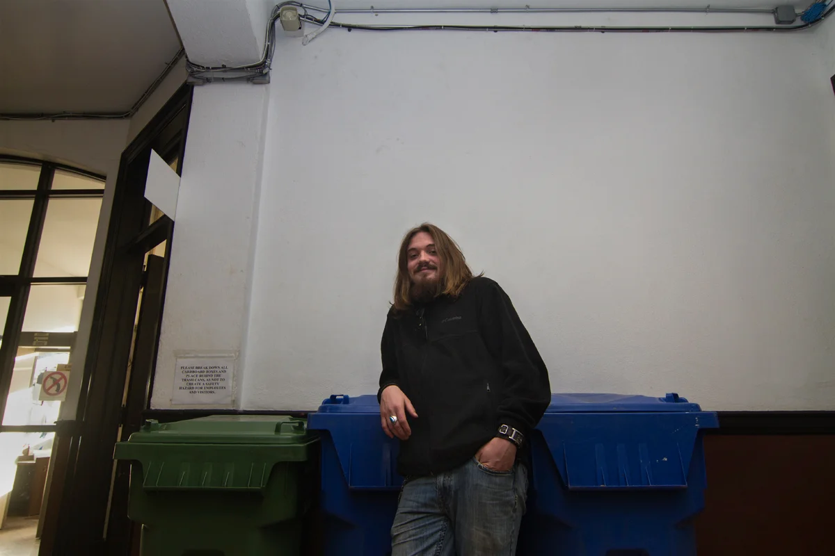 Madison County Native and aspiring musician Andy Buckner at the Madison County Courthouse, Marshall, NC 2014