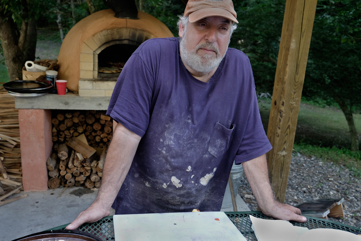 Paul manning the pizza oven, July 5, Anderson Branch 2014