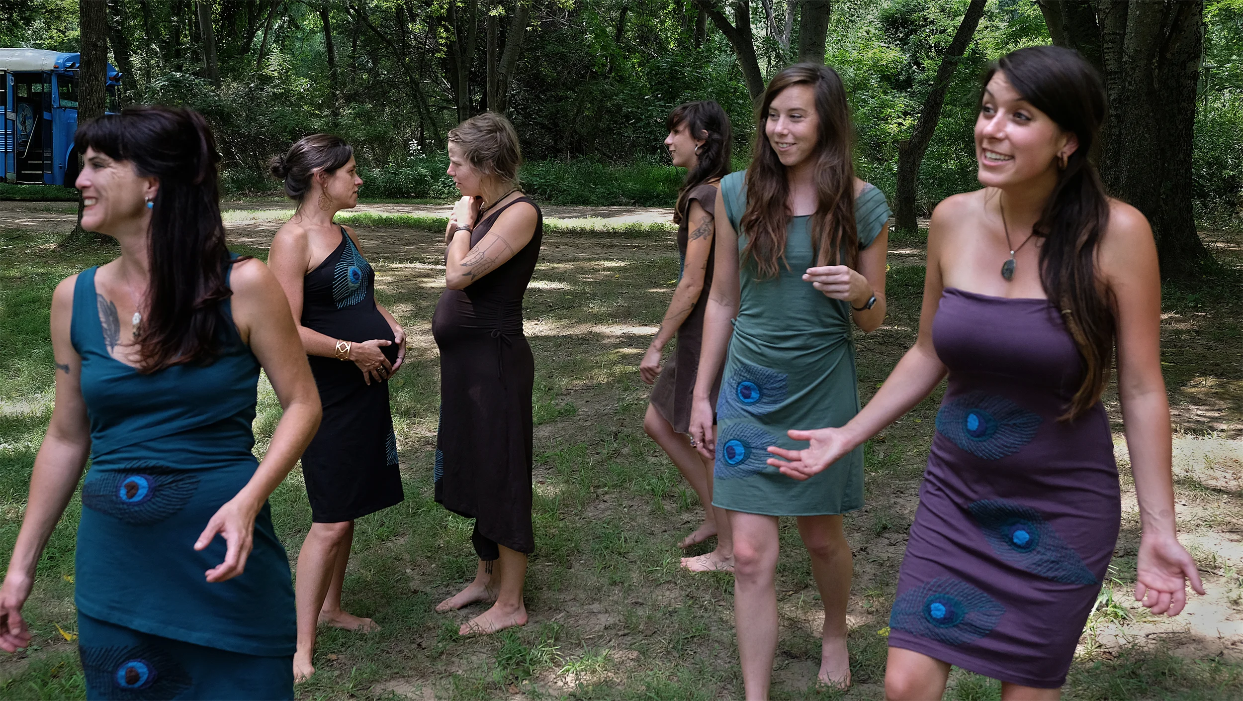 Six of Kelsey's eight sisters (Bridesmaids), from the left, Cassandra Lewis, Anne Schneider, Ekho Hawk, Kate Amberg, Holly Cosby, Kyndall Waynick, Hot Springs, NC 2014.
