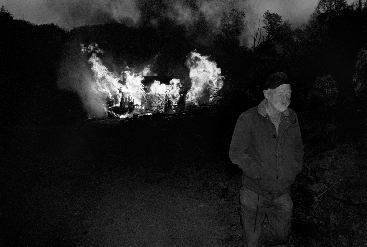 JD Thomas Walking Away from his Burning Home Place, Sprinkle Creek, Madison County, NC 1997