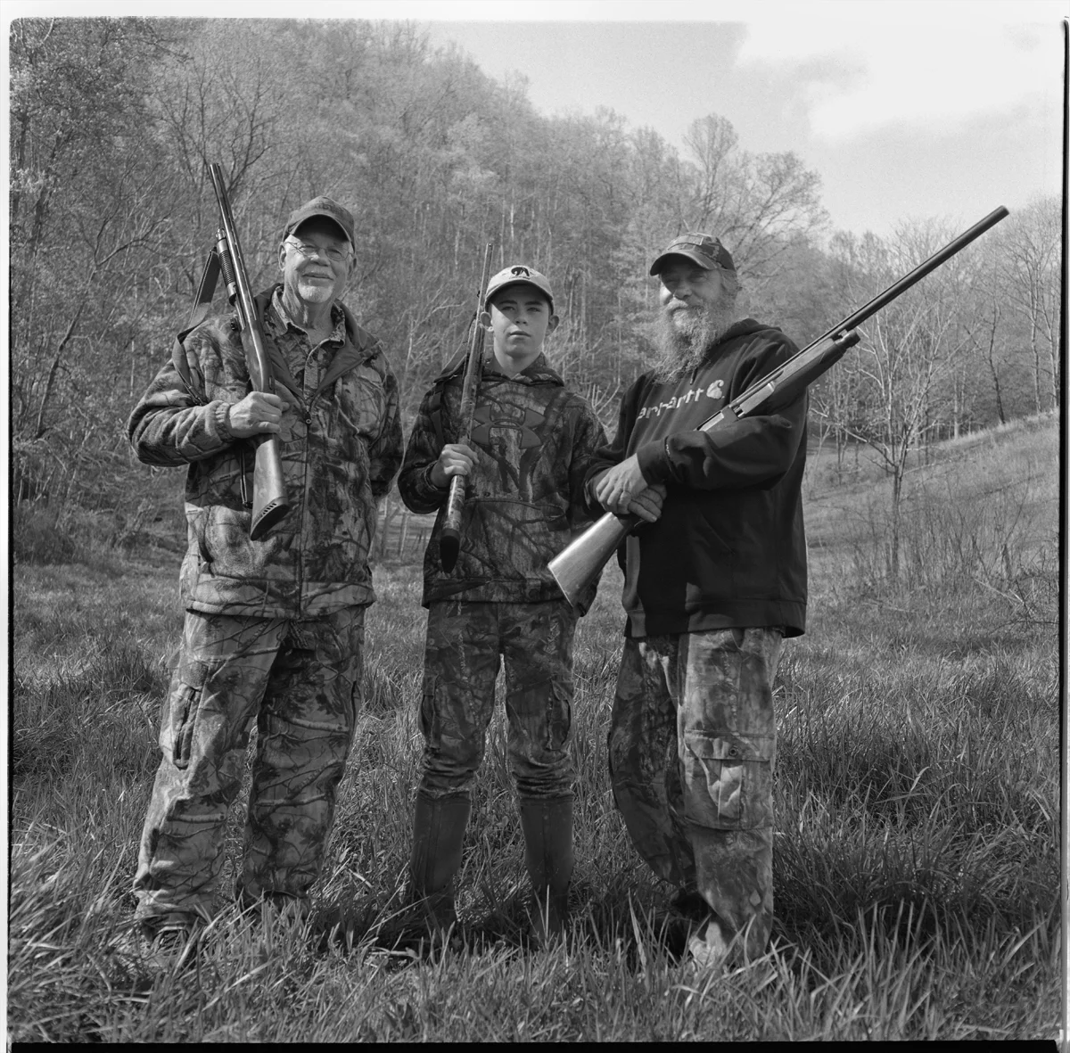 Happy Birthday to Matt Hess (right), seen here with His Dad Lowell, and His Son Guss, during turkey season, 2019, Sprinkle Branch, Madison County, NC.