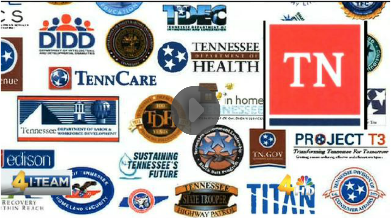 A screenshot from WSMV's story showing a screenshot of the new logo on top of what are probably screenshots of some of the many department logos.
