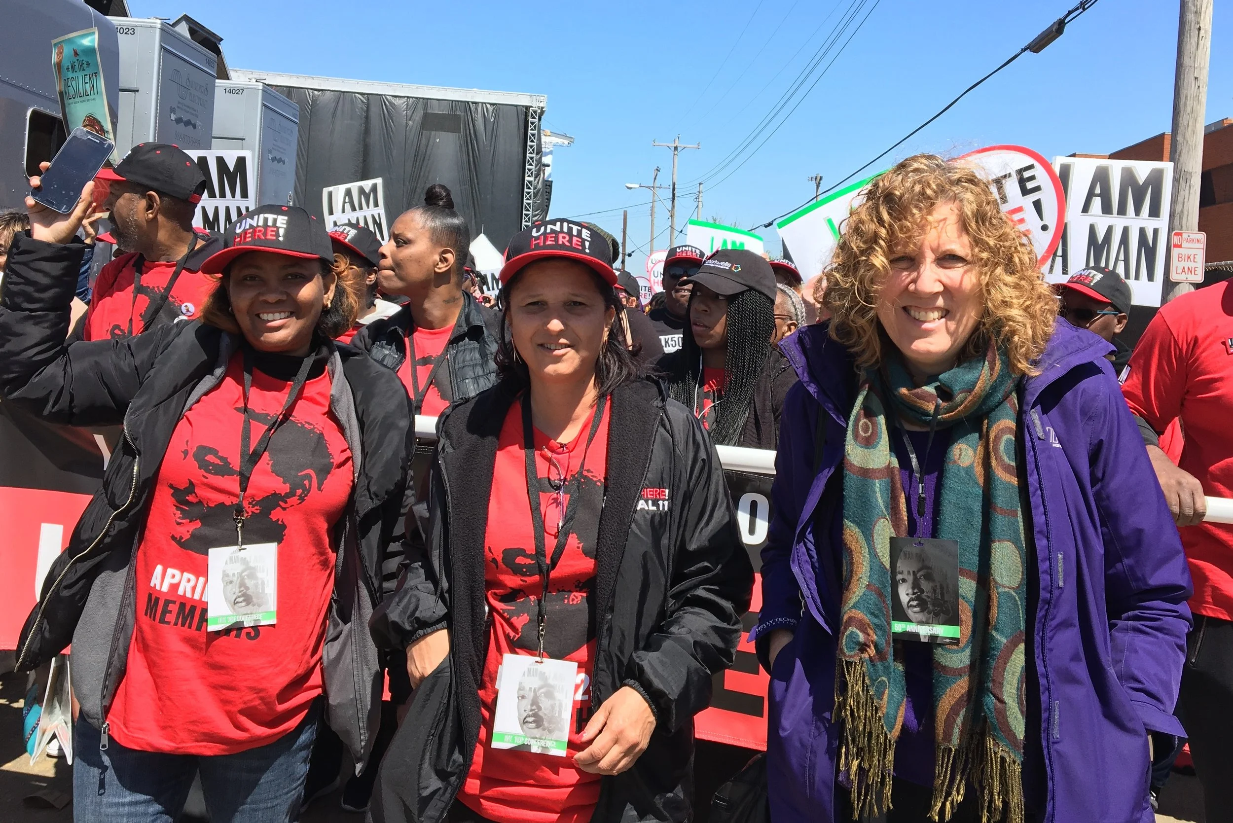 Rabbi Penzner marching with workers from UNITE/HERE in Memphis on April 4