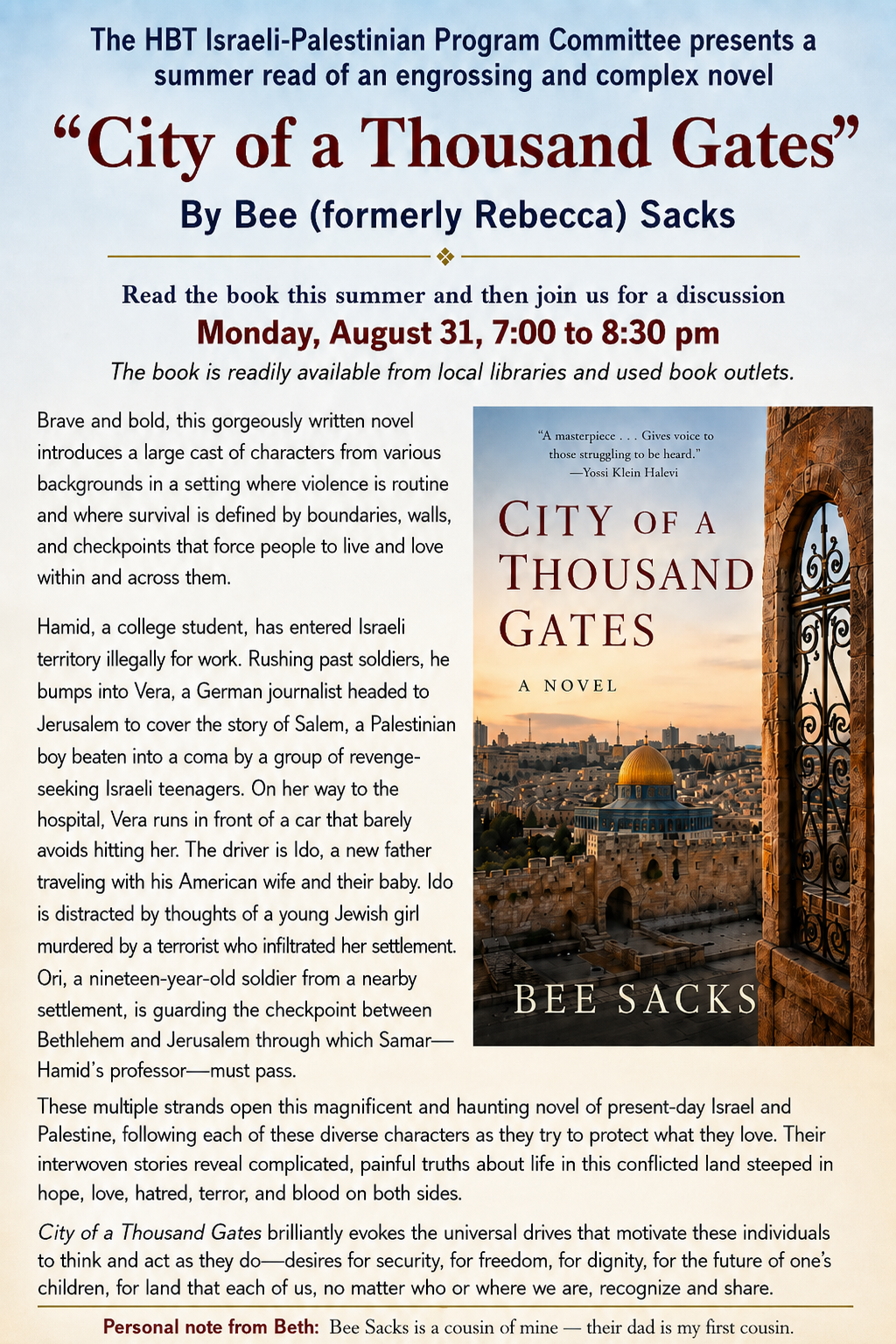  City of a Thousand Gates By Bee (formerly Rebecca) Sacks