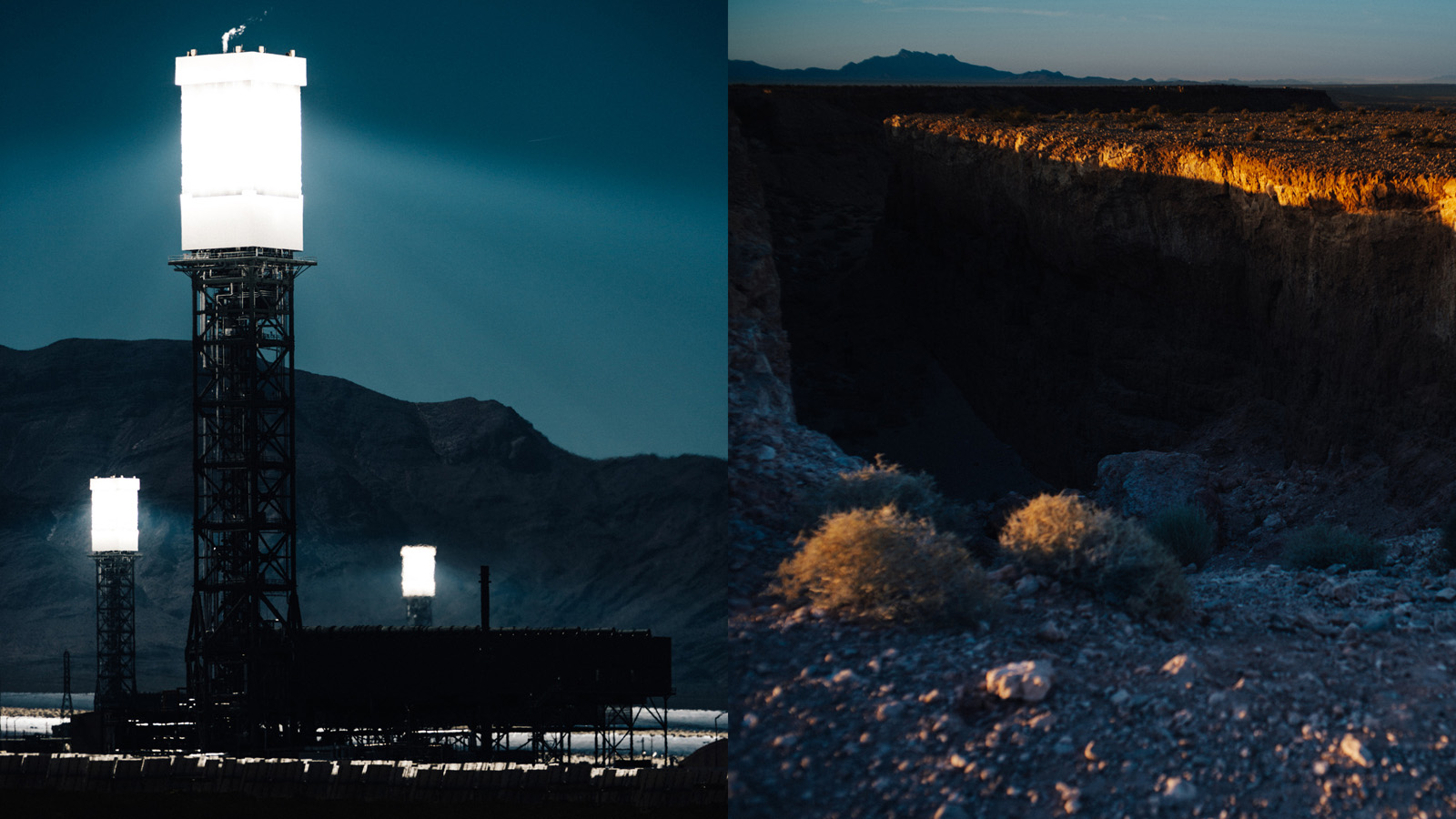 The next day, Paul and I got our hands on a Jeep with full intent on making it to Utah by the following eve. As we traded states, crossing borders into Nevada, we were met by the Ivanpah glow of sci-fi sodium stacks. Our resolve waning and Double Negative, the iconic Land Art work, so close, we figured it an ideal place to spend the night. Sidebar: for the first time, I was able to start a fire rubbing some sticks! It did take me over an hour though; thankfully our stove was working just fine for the steaks we had at hand.