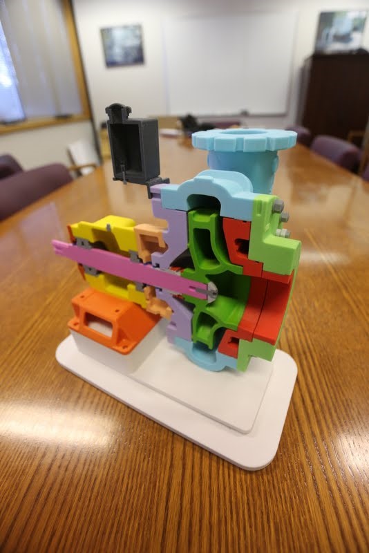To-scale, full-color model shows internal components of large equipment