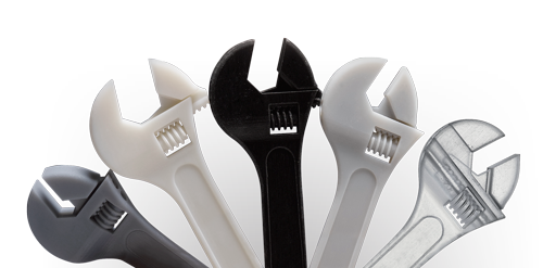 Wrenches 3D printed with opaque and translucent acrylic-based Vero.