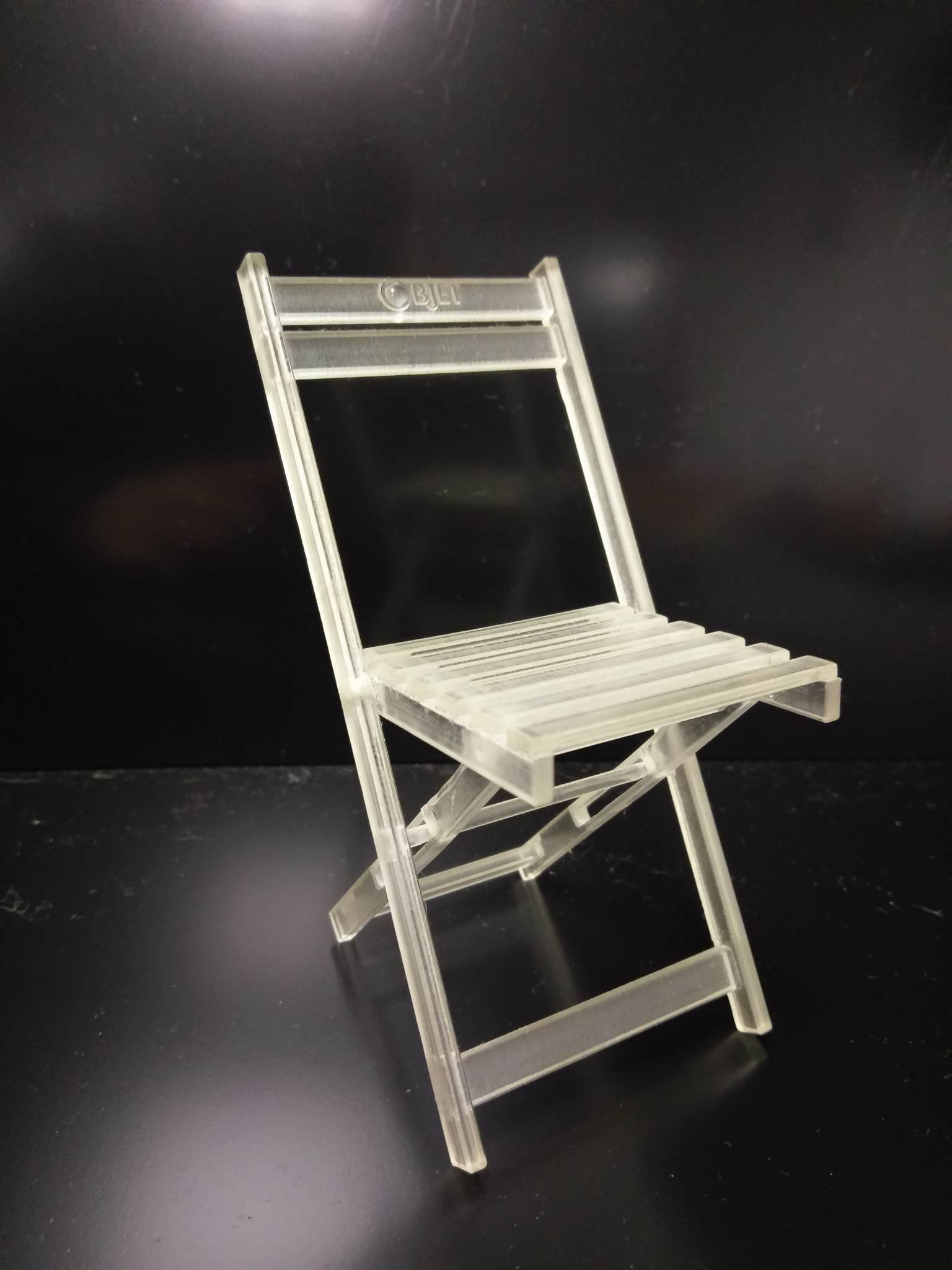 FDM 3D printed chair model made with transparent VeroClear.