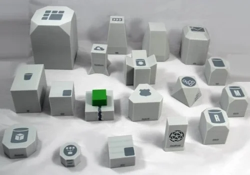 Colored graphic blocks used by Amazon Web Services to explain its cloud services to prospective customers