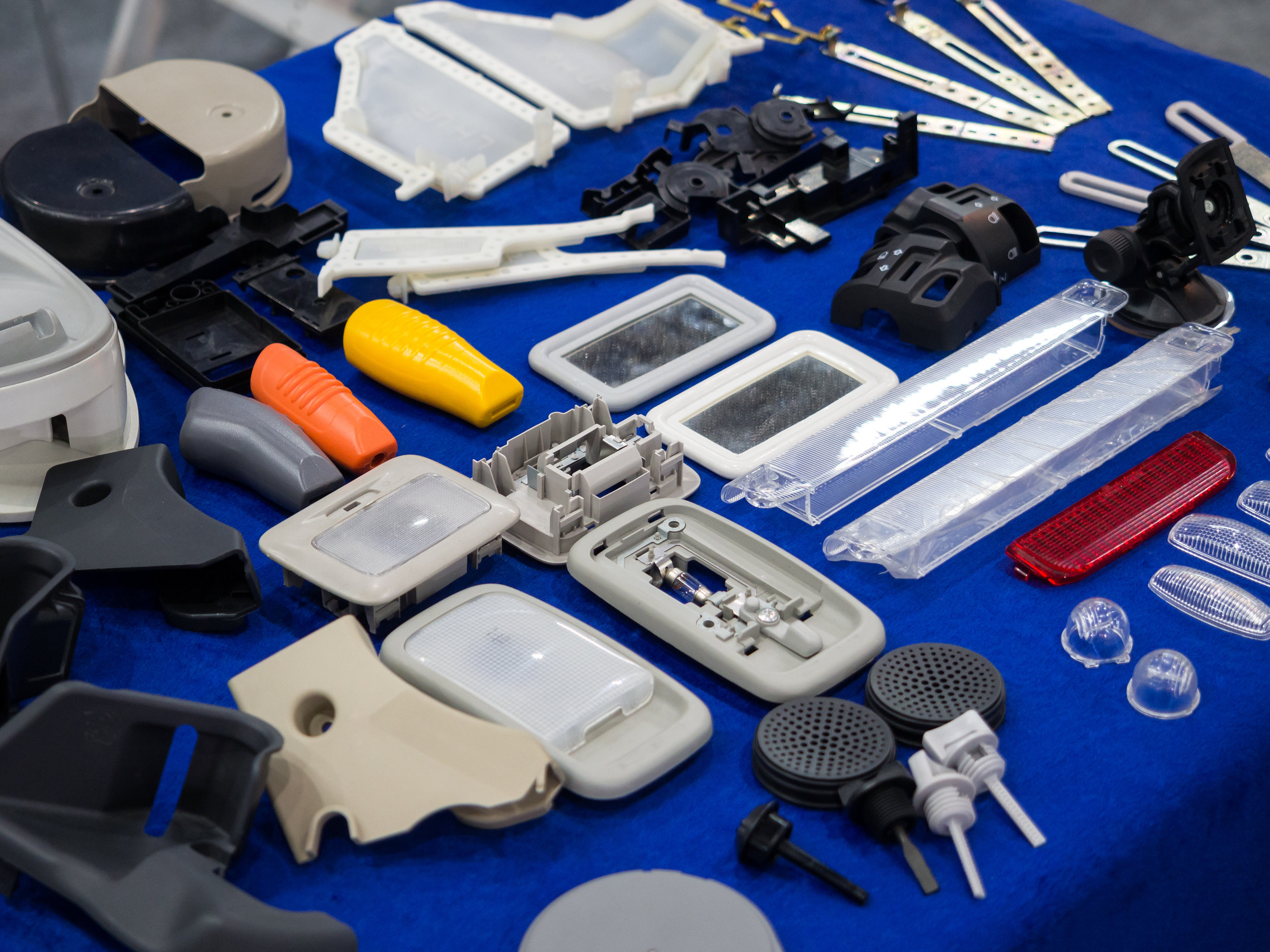 Plastic parts cast with a urethane mold and 3D printed tooling.