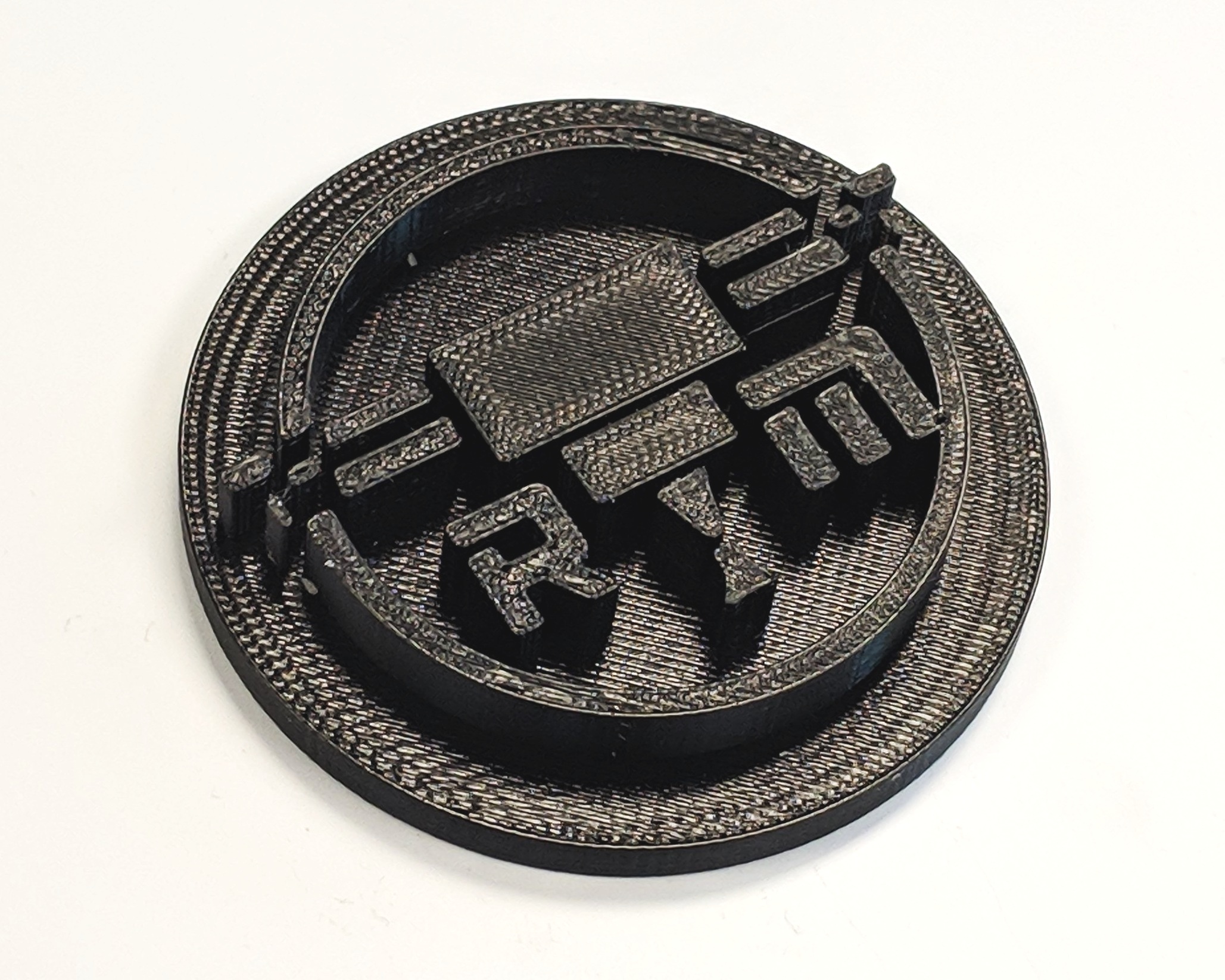 FDM 3D printed ESD logo made with ESD ABS.