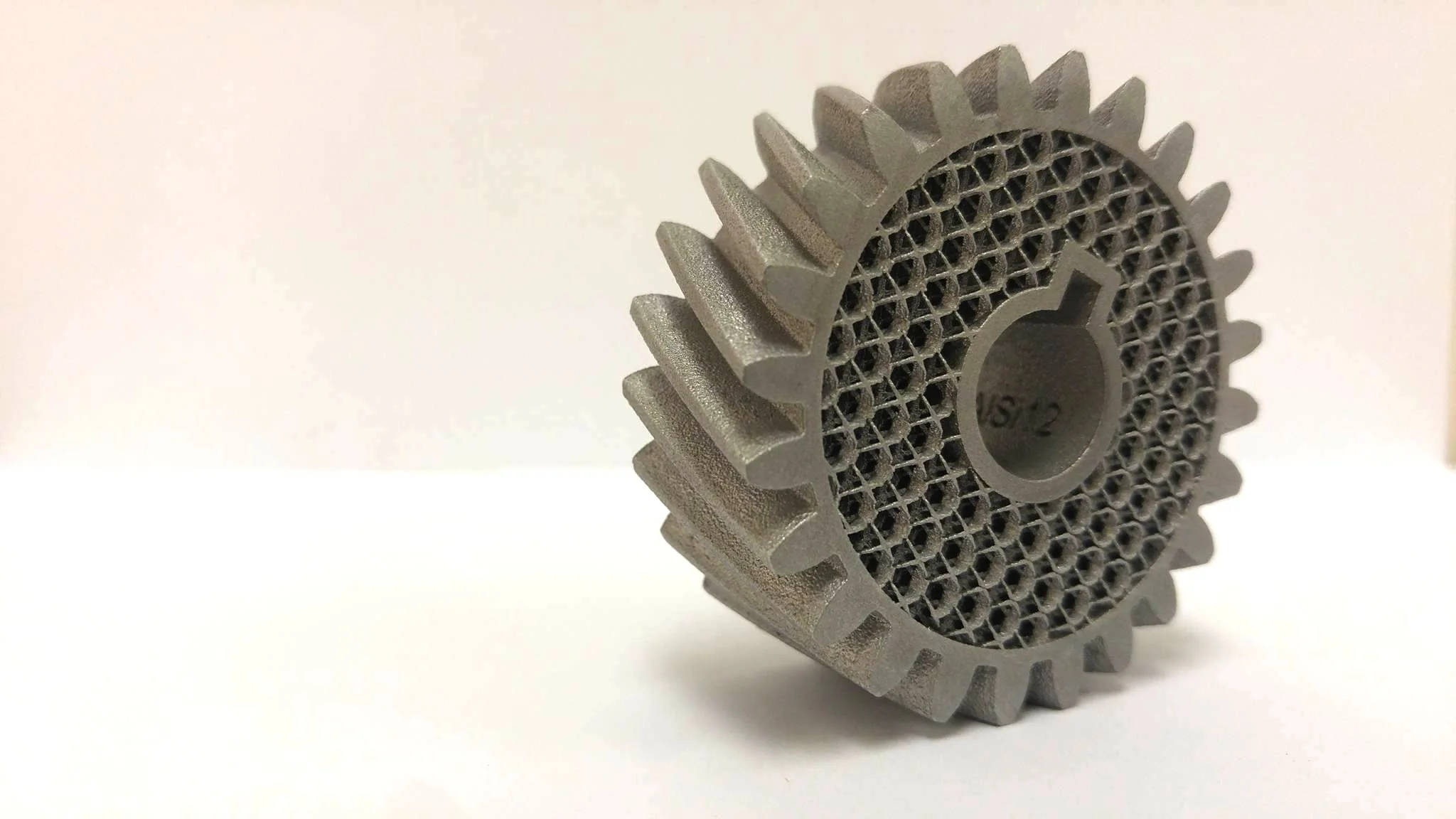 3D printed aluminum latticed gear made with DMLS.