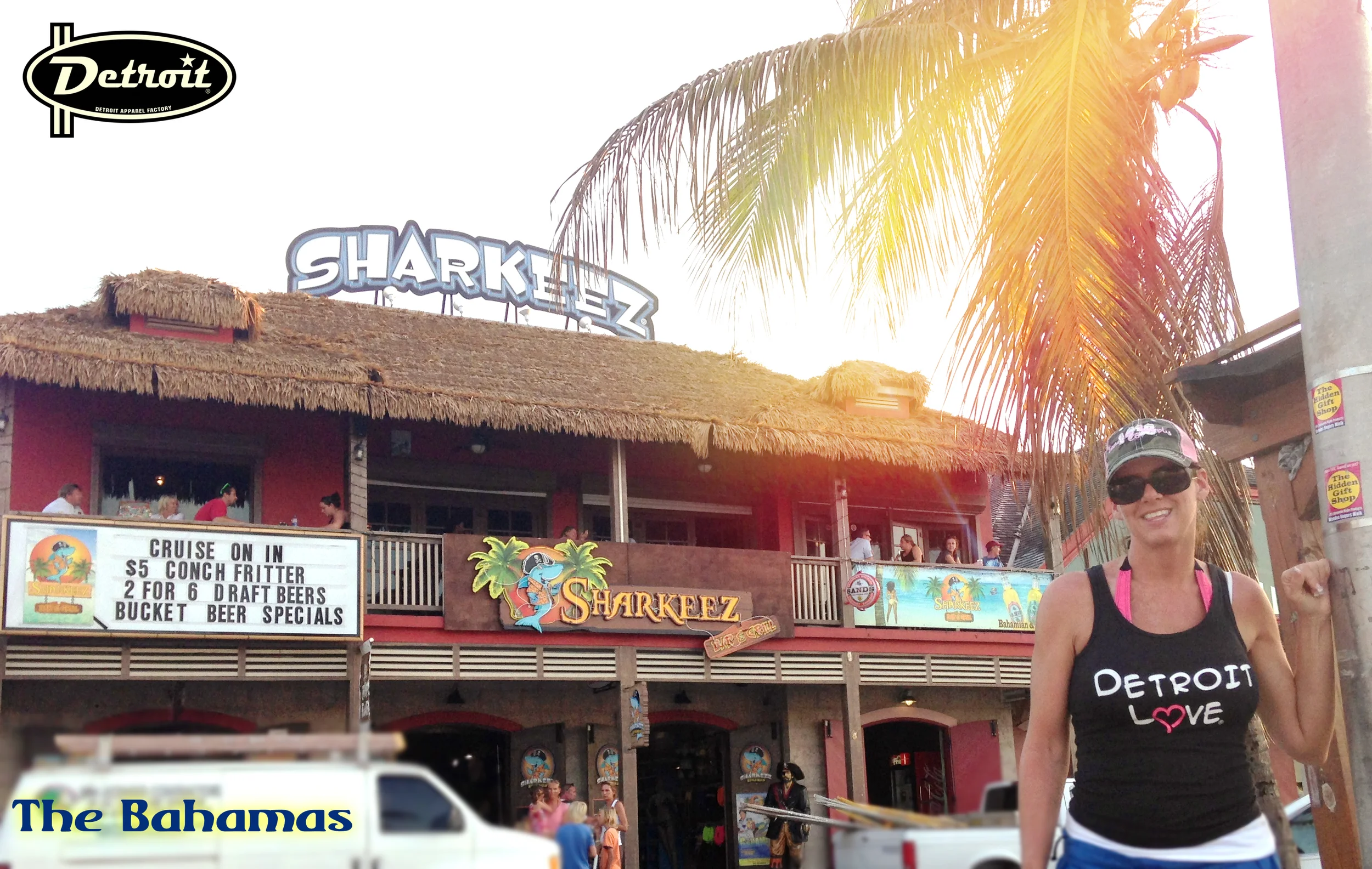 Here's Sherri in The Bahamas enjoying the warm sunshine in our "Detroit Heart Love" tank.
