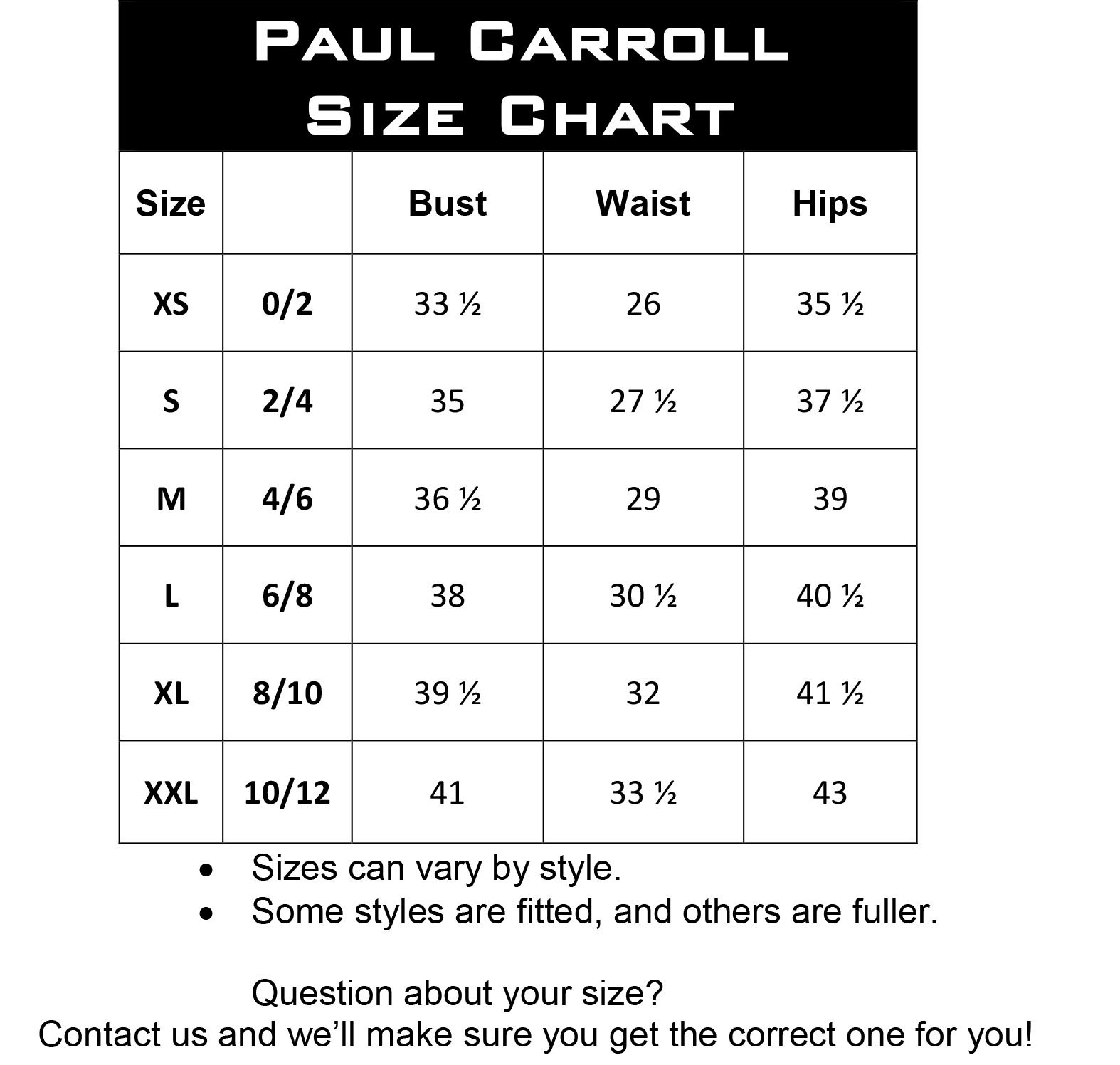 paul green size chart