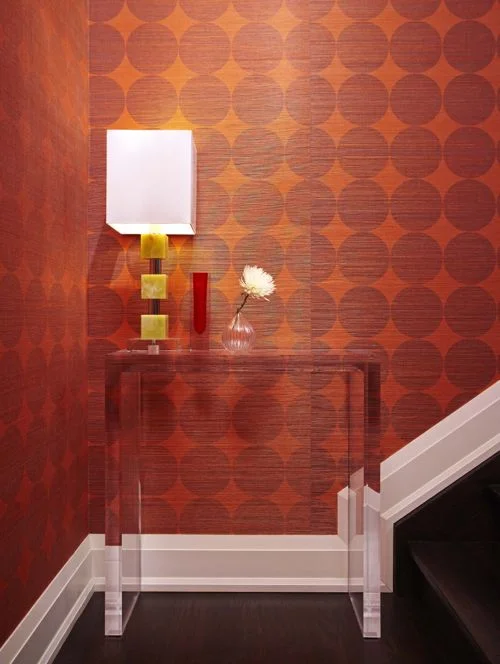 Red and Orange Textured, Linen Wallpaper (Casey Design/Planning Group Inc. - Photo by Ted Yarwood)