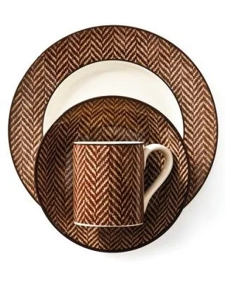 Ethan Herringbone dinnerware by Ralph Lauren Home ( Elle Decor ).