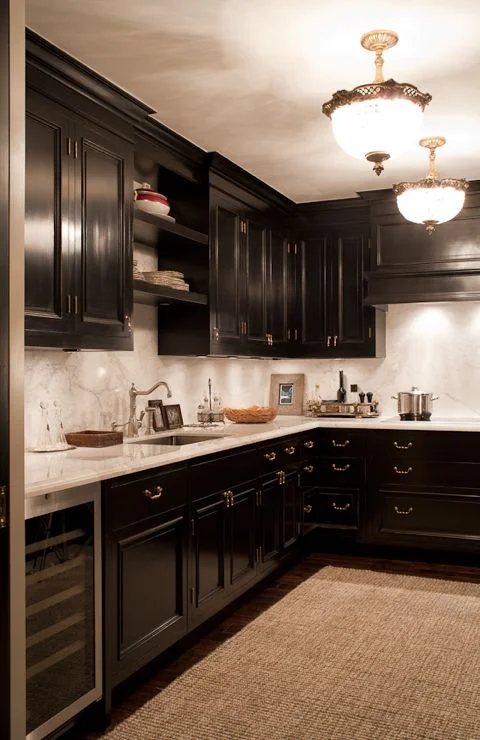See the drama and richness of these black kitchen cabinets (Casey Design/Planning Group Inc. - Photo by Ted Yarwood).