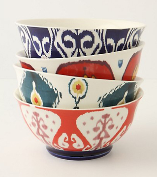 Ikat bowls can help to add some detail and colour to a space. ( Anthropologie )