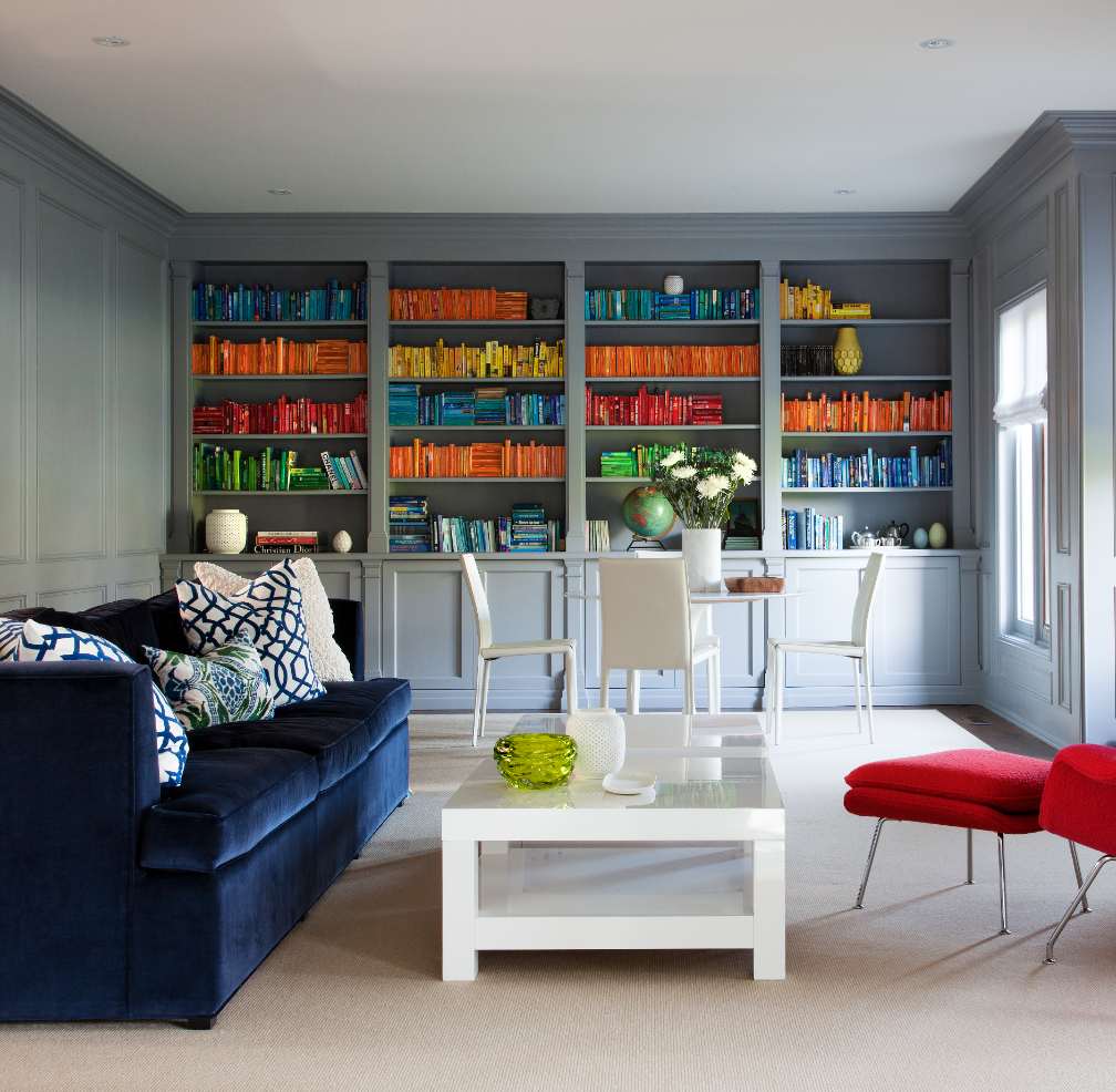 An at-home library requires space for reading and working. Based on the clients' common activities, this dual purpose space has two zones, a table for work / study, and a seating area for relaxing. (Casey Design / Planning Group Inc.- photograph by Donna Griffiths)