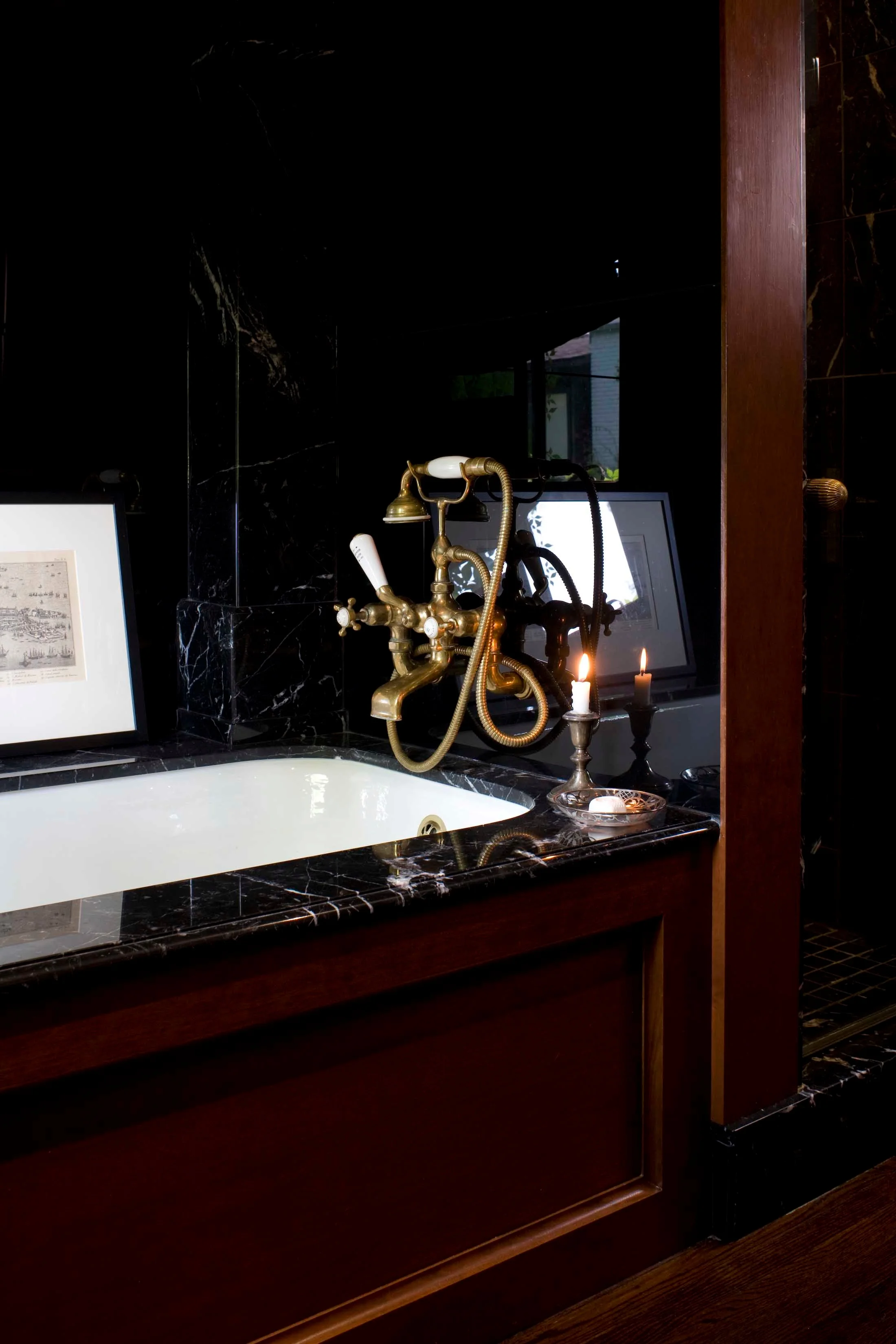 The Ensuite with the brass faucet.