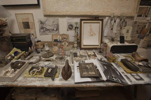 Casey begins her day by working in her atmospheric garden studio, which is filled with vintage ephemera and found objects that inspire her layered and thoughtful approach to design.